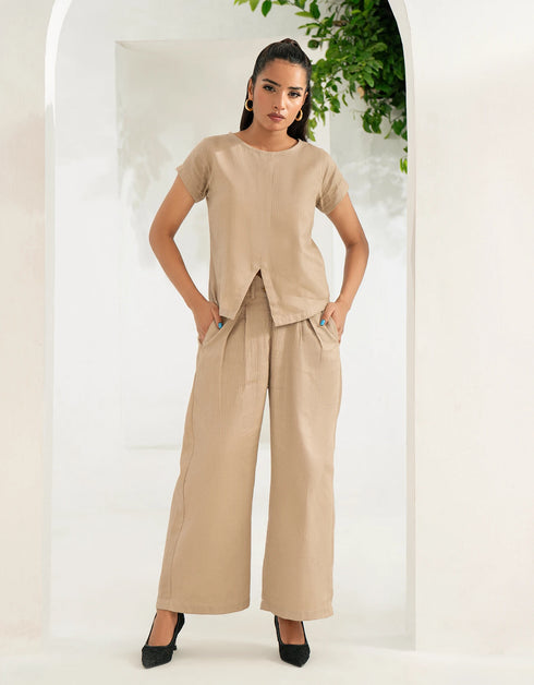 WAFFLE TEXTURED WIDE LEG TROUSER